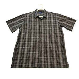 George Mens Black White Plaid Short Sleeve Button Down Shirt Large